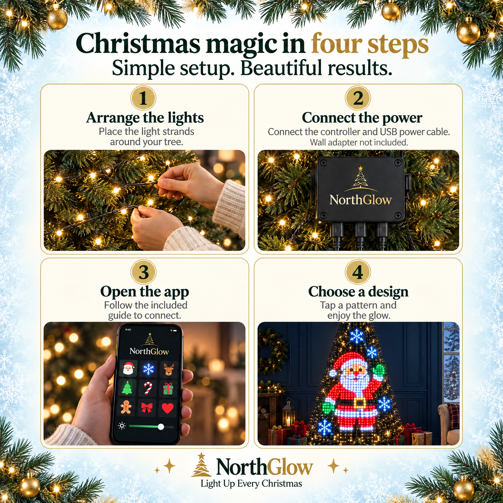 NorthGlow animated Christmas tree lights